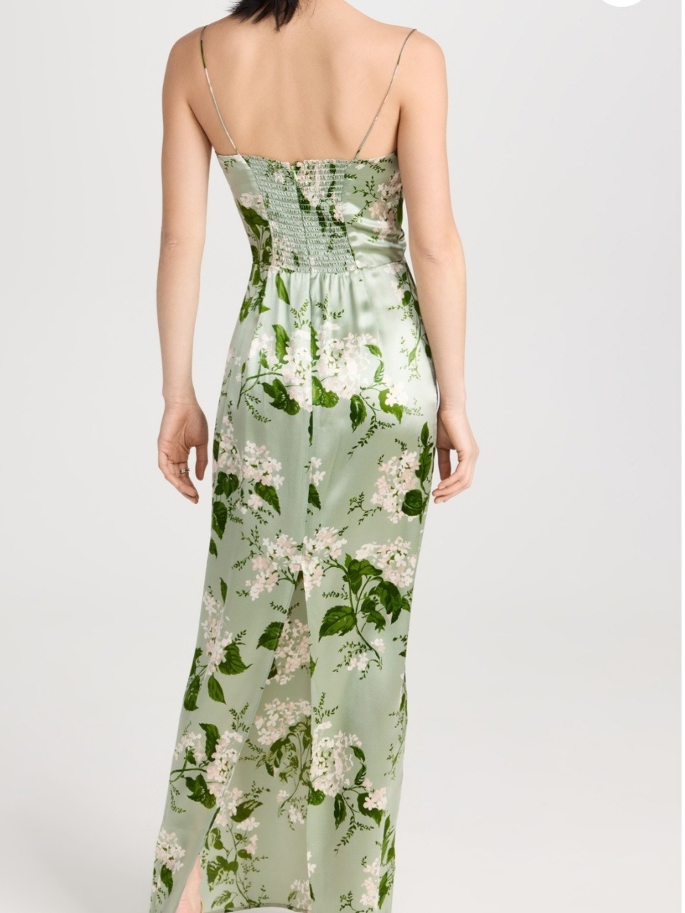 Reformation-Frankie Silk Dress-Sage Green Floral Maxi Dress - Picture 5 of 11